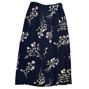 VTG Talbots Maxi Skirt Floral Rayon Cottagecore Made In USA Black Women's 10